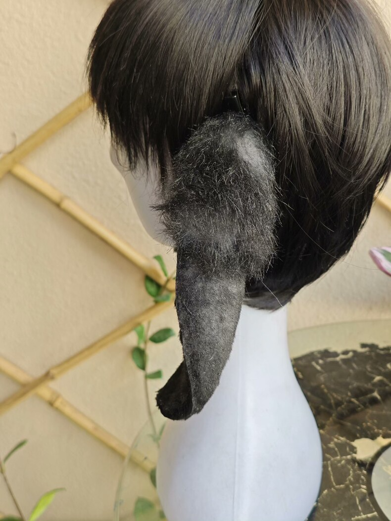 Handmade Black & White Gradient Lop Rabbit Ears - Image 6