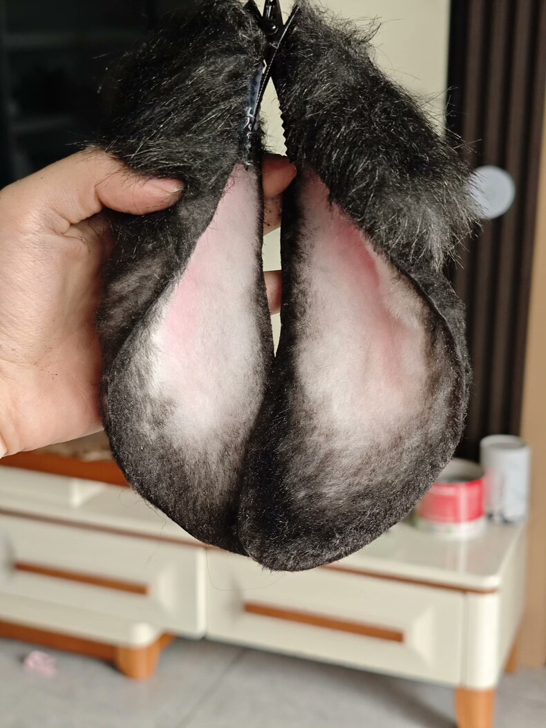 Handmade Black & White Gradient Lop Rabbit Ears - Image 7