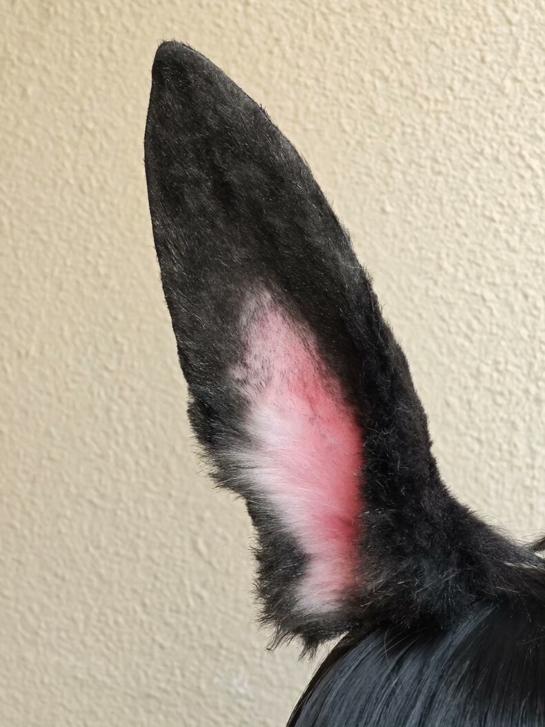 Handmade Black Rabbit Ears with Pink Gradient Headband - Image 1