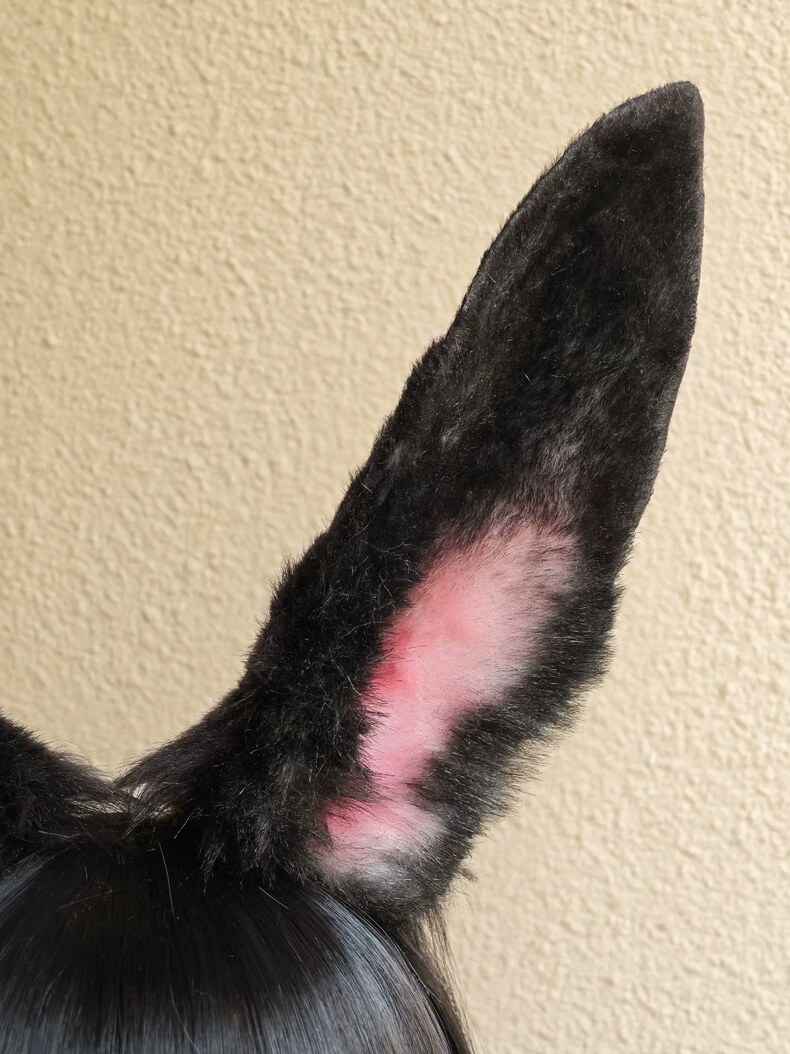 Handmade Black Rabbit Ears with Pink Gradient Headband - Image 2