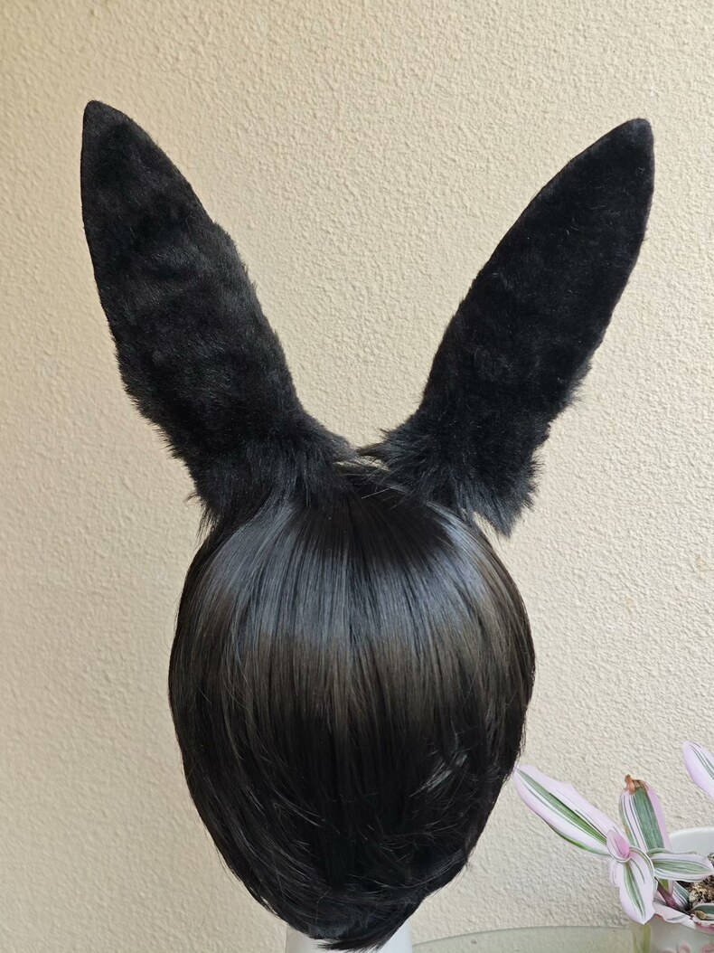 Handmade Black Rabbit Ears with Pink Gradient Headband - Image 5
