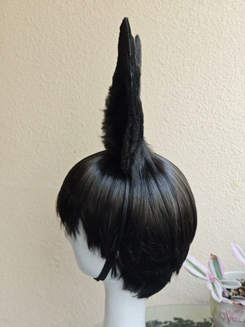 Handmade Black Rabbit Ears with Pink Gradient Headband - Image 6