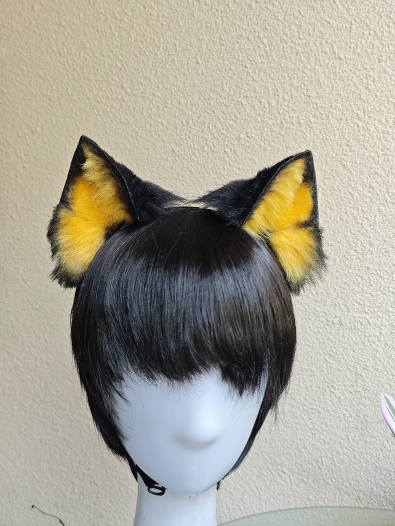 Luxury Black & Gold Faux Fur Animal Ears - Image 3