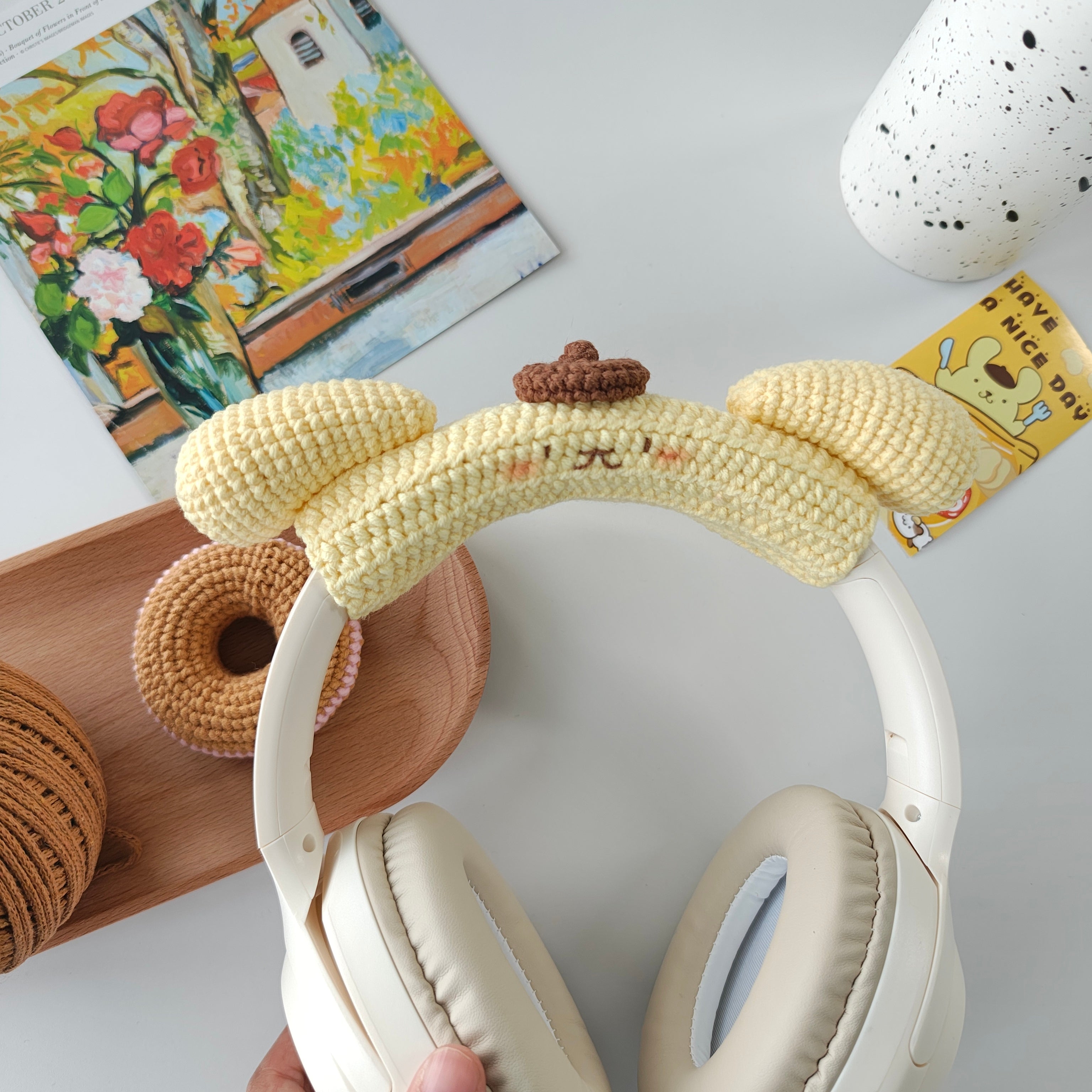 Pompompurin-Inspired Crochet Headphone Cover