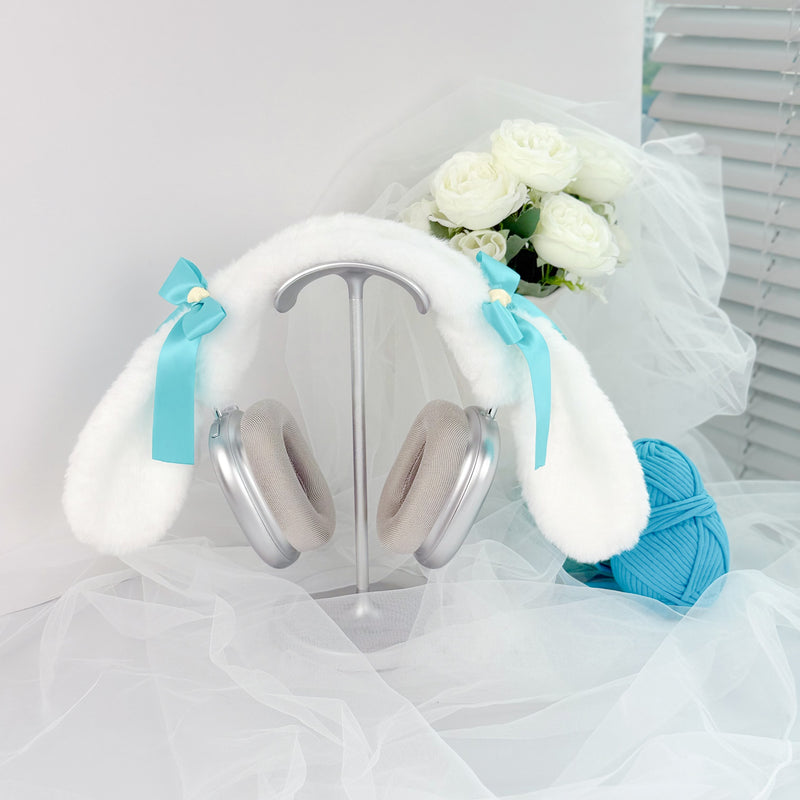 Handmade Cinnamoroll Bunny Ear Headphone Cover with Miku Green Ribbons
