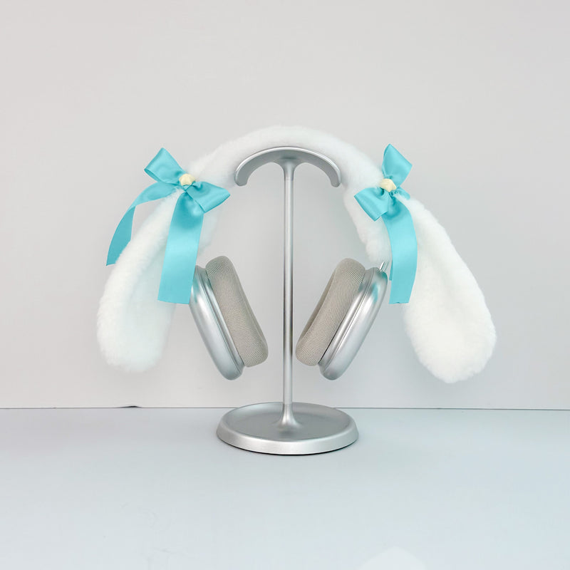 Handmade Cinnamoroll Bunny Ear Headphone Cover with Miku Green Ribbons