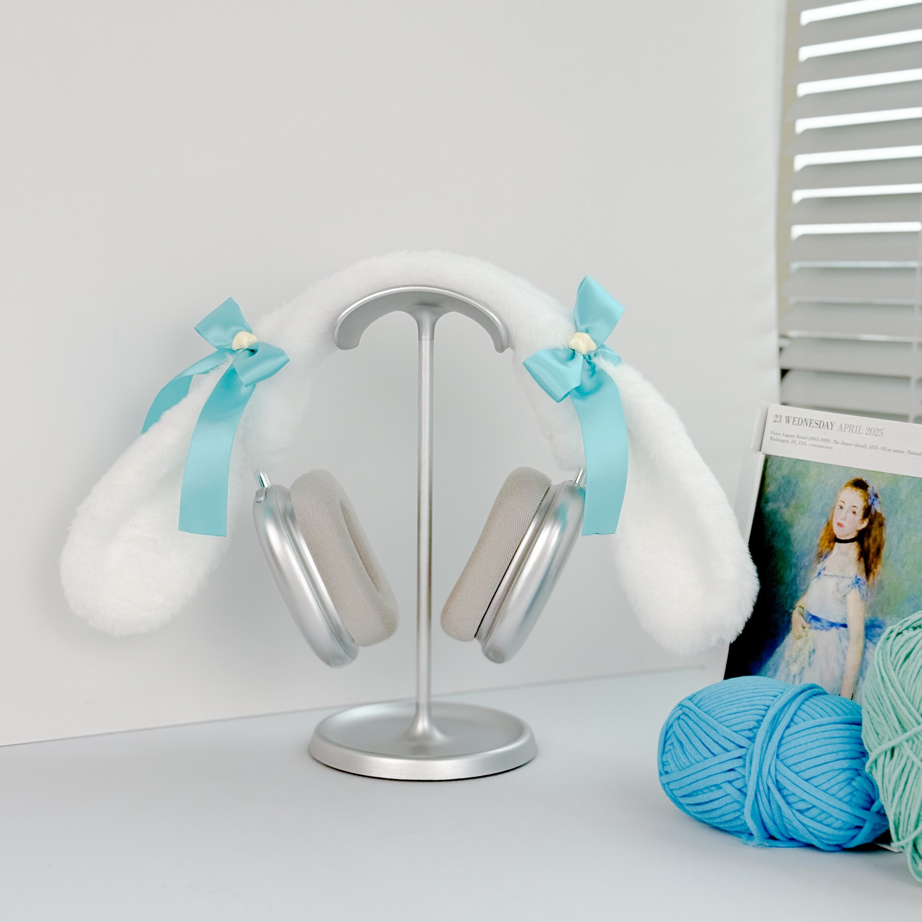 Handmade Cinnamoroll Bunny Ear Headphone Cover with Miku Green Ribbons