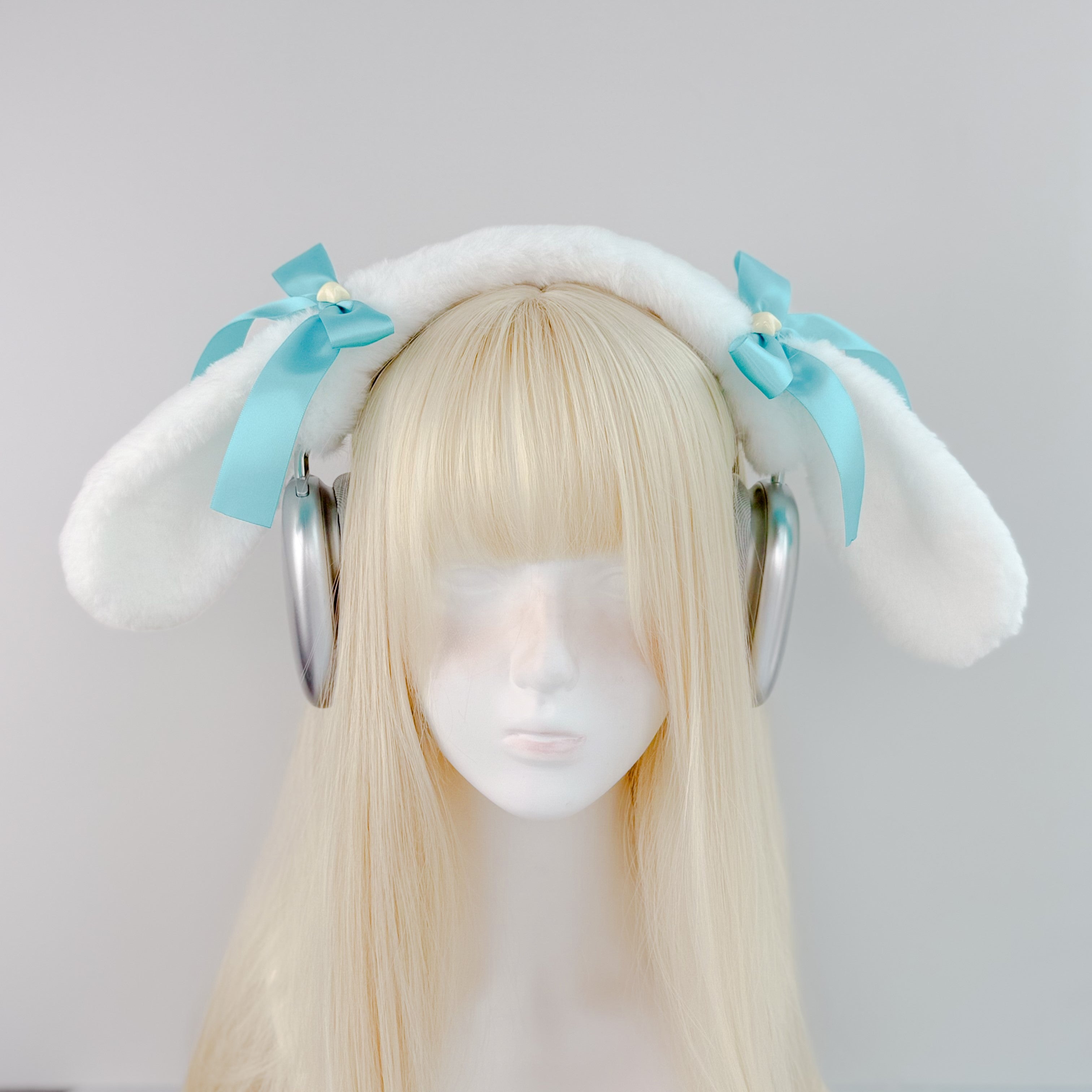Handmade Cinnamoroll Bunny Ear Headphone Cover with Miku Green Ribbons