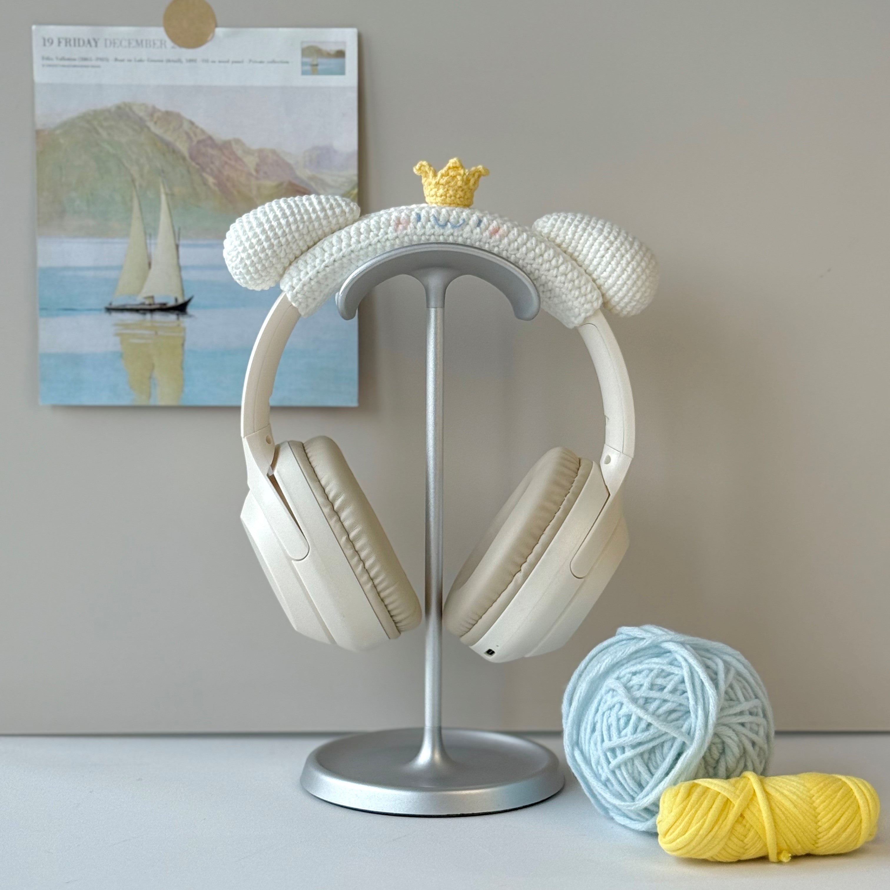 Cinnamoroll-Inspired Crochet Headphone Cover with Crown