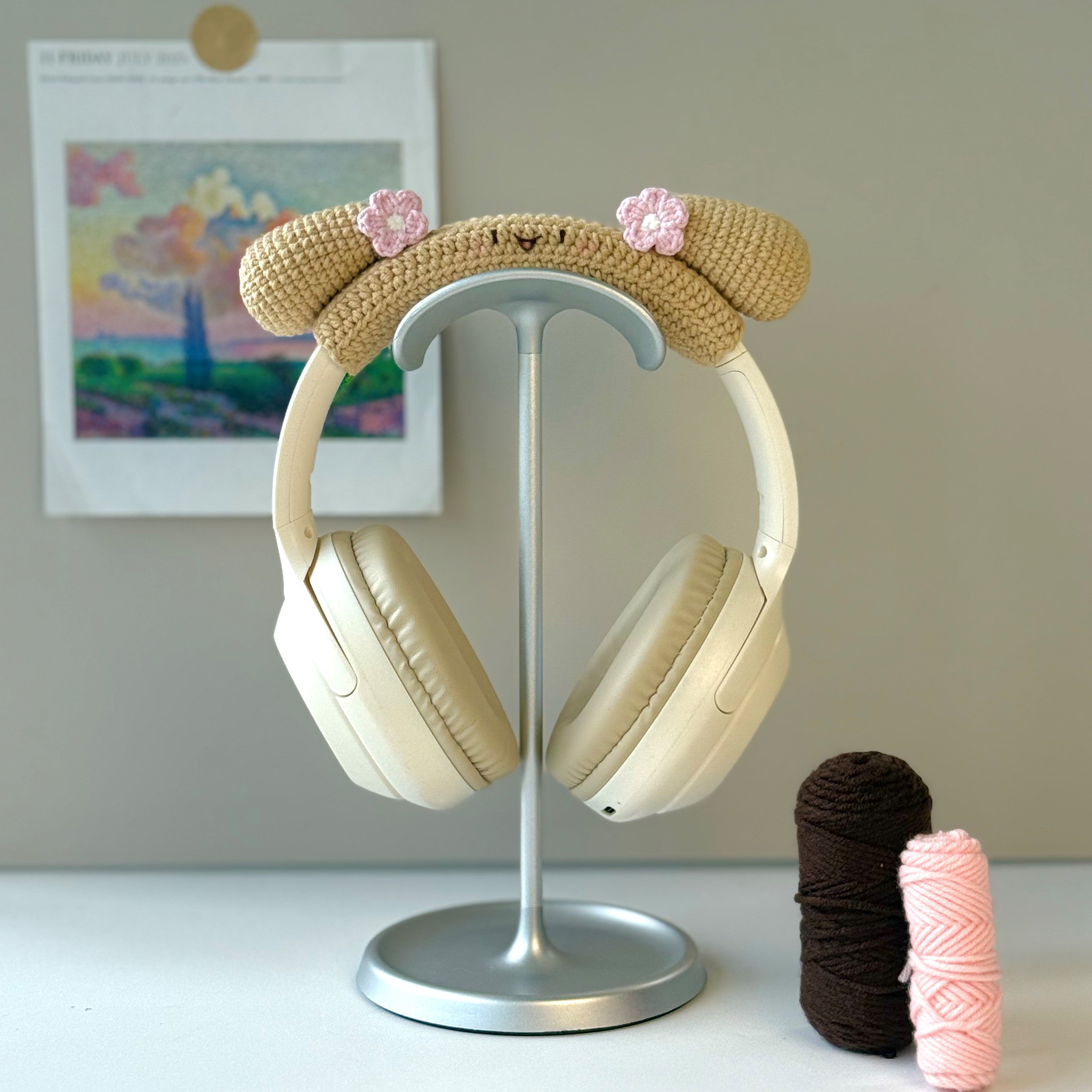 Mocha Puppy Crochet Headphone Cover