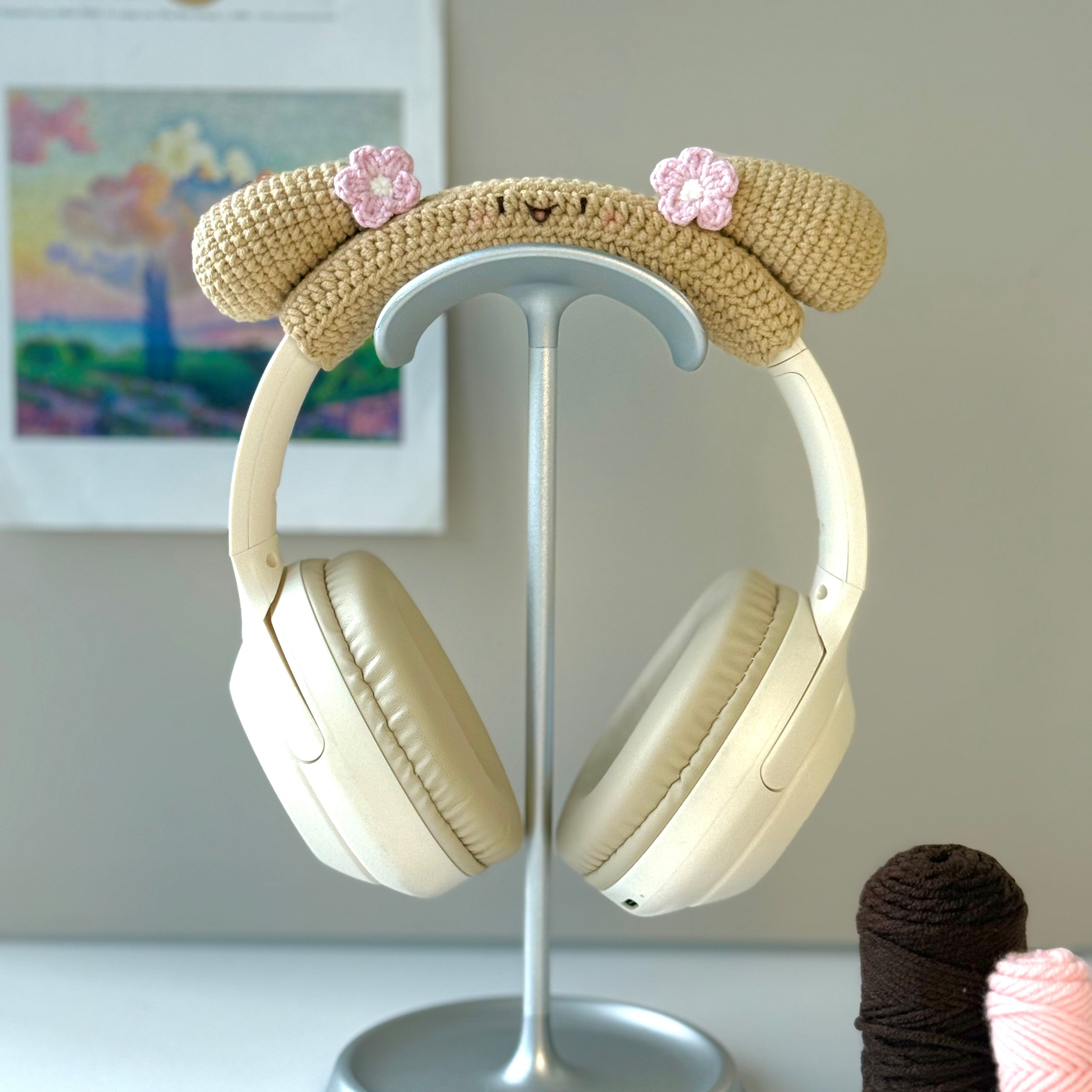 Mocha Puppy Crochet Headphone Cover