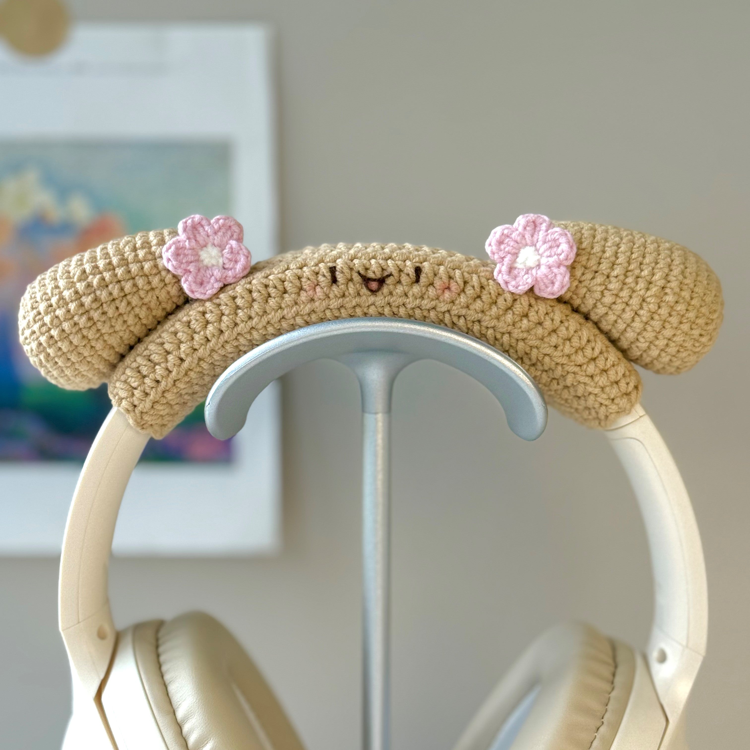 Mocha Puppy Crochet Headphone Cover