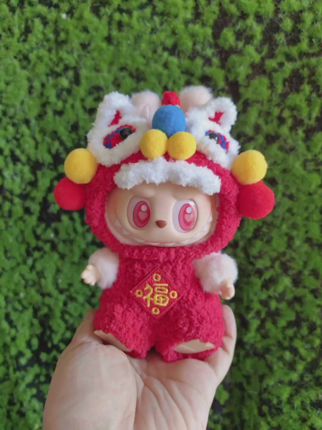 Festive Labubu Lion Dance Outfit – Vibrant Red Collectible Costume for Good Fortune & Celebration - Video 1