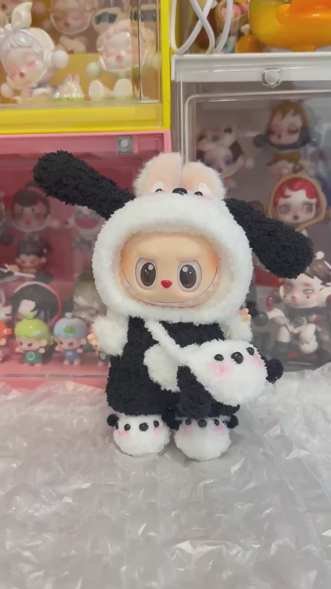 Adorable Panda Plush Outfit for LABUBU Dolls – Premium Quality & Playful Design - Video 1