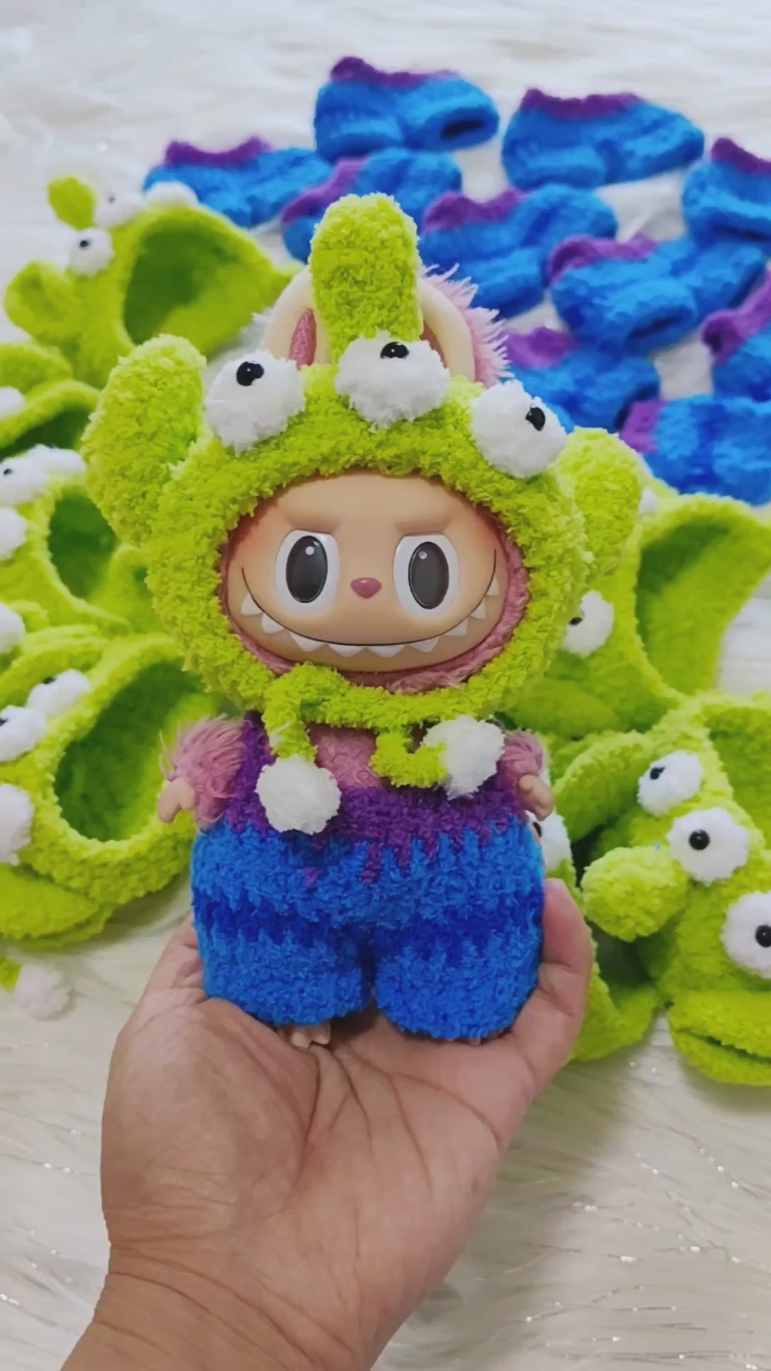 Whimsical Labubu Doll Outfit: Vibrant Plush Costume with Playful Pom-Pom Hat - Video 1