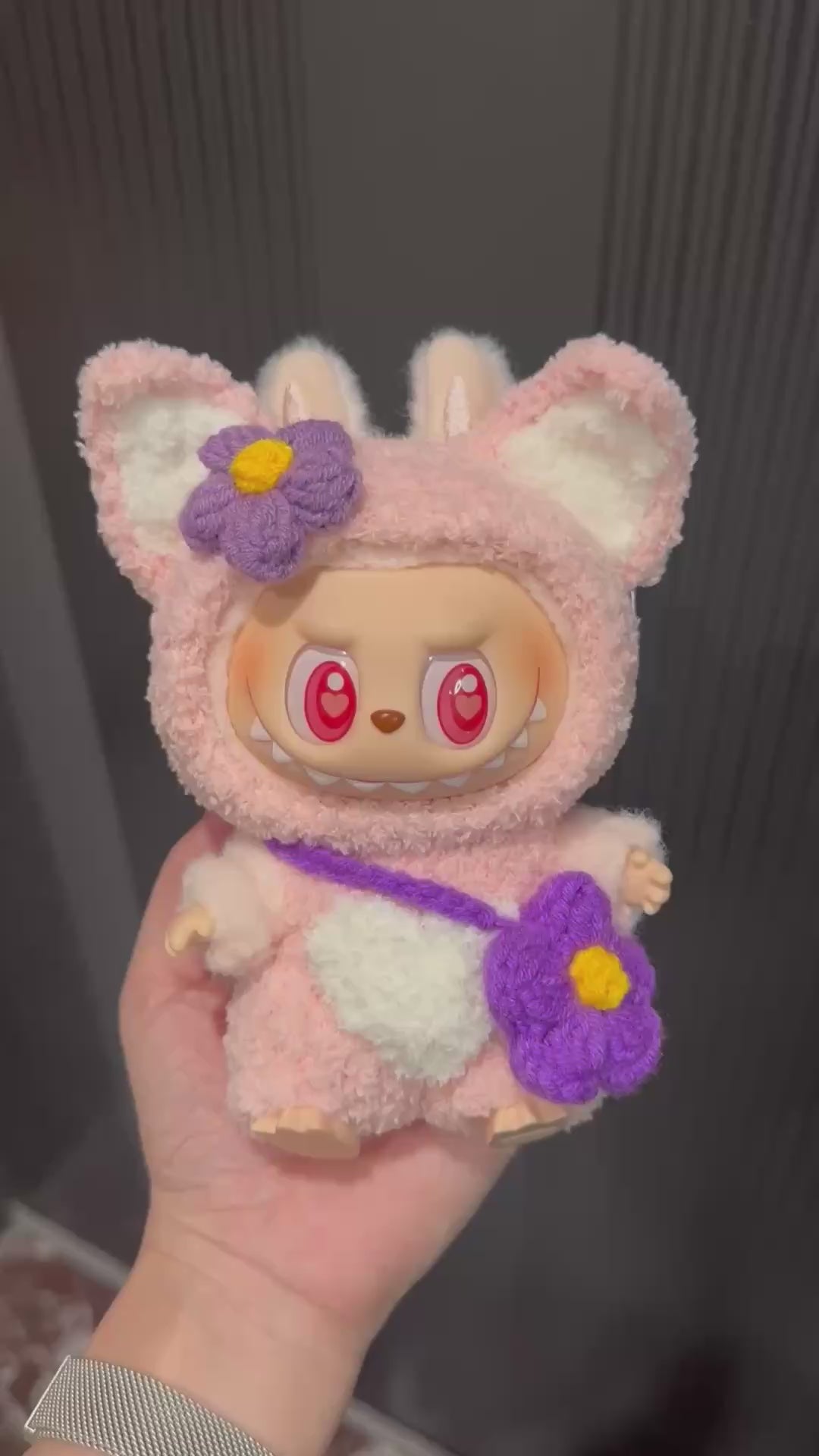 Adorable LABUBU Doll Outfit – Plush Bunny Hat & Cozy One-Piece with Flower Bag - Video 1