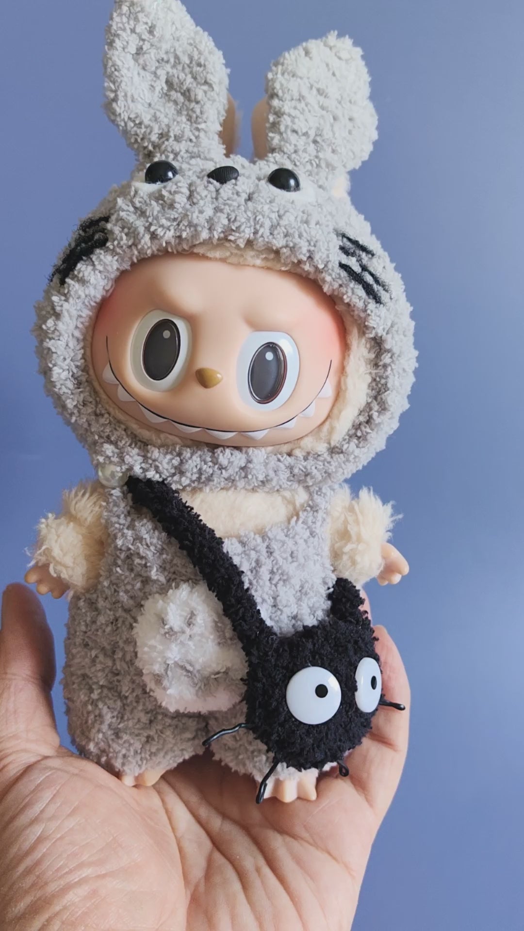 Whimsical Labubu Doll in Cozy Totoro Outfit – Soft Plush Collectible with Hat & Pants - Video 1