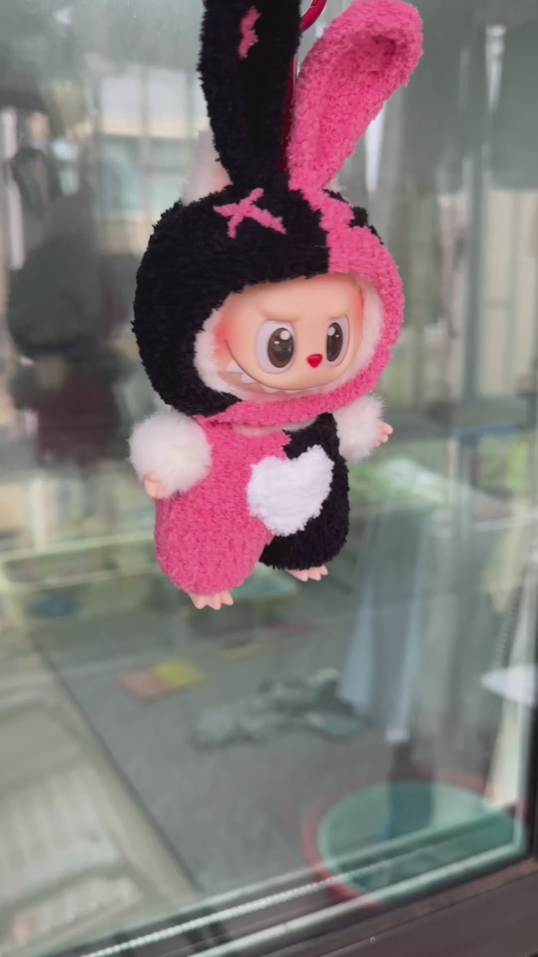 Whimsical Labubu Bunny Outfit – Plush Pink & Black Doll Costume for Collectors - Video 1