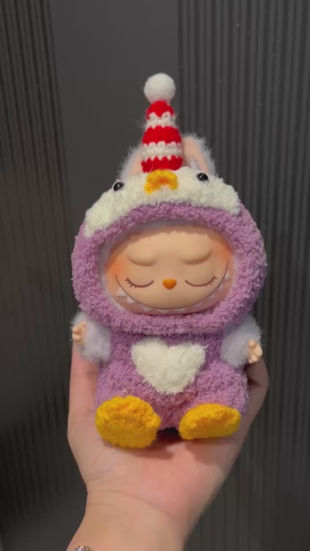 Whimsical LABUBU Doll Outfit: Cozy Plush Ensemble with Unicorn Hat & Yellow Booties - Video 1