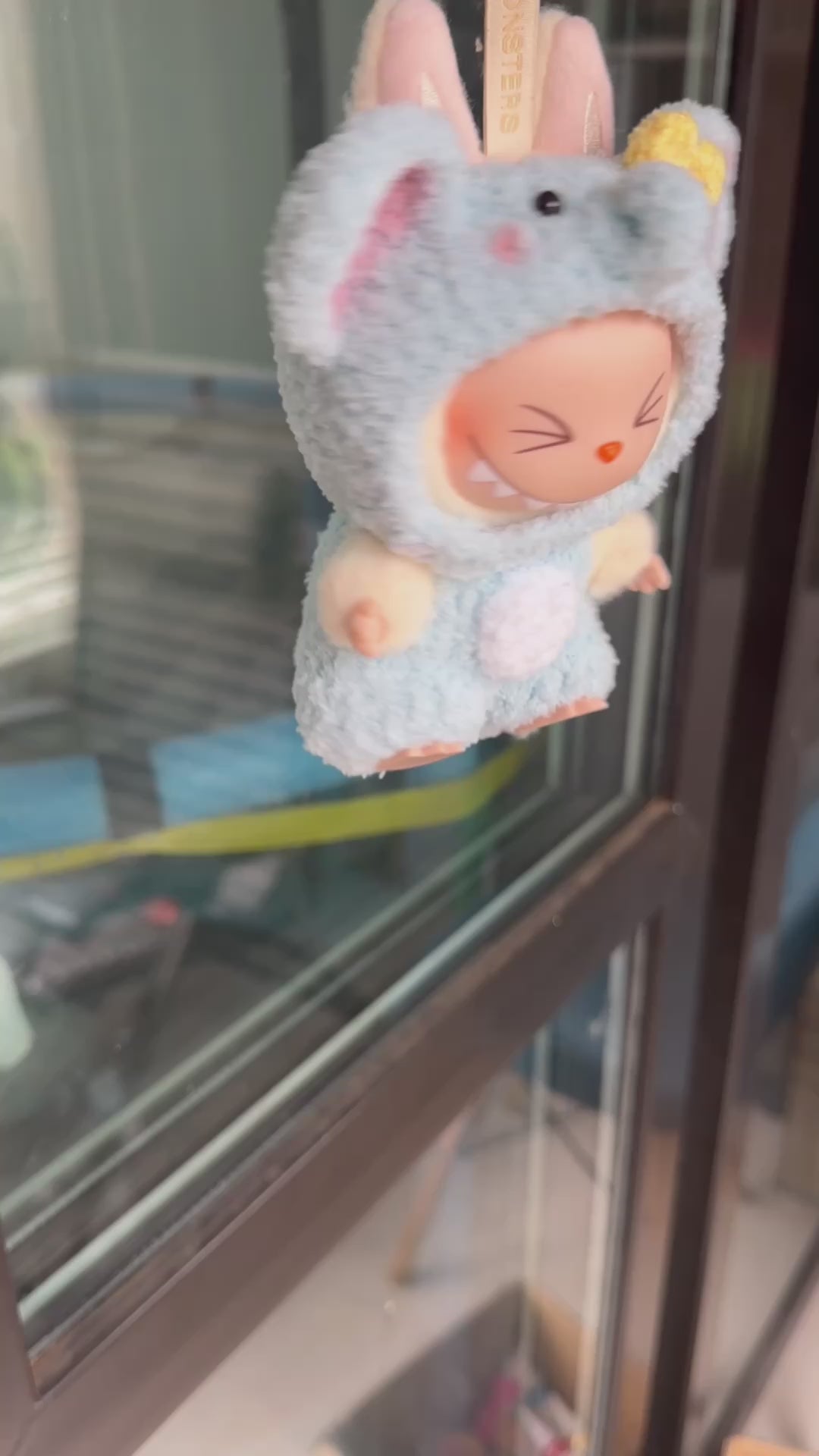 Whimsical Labubu Doll Outfit: Pastel Blue Hat & Overalls for THE MONSTERS Series - Video 1